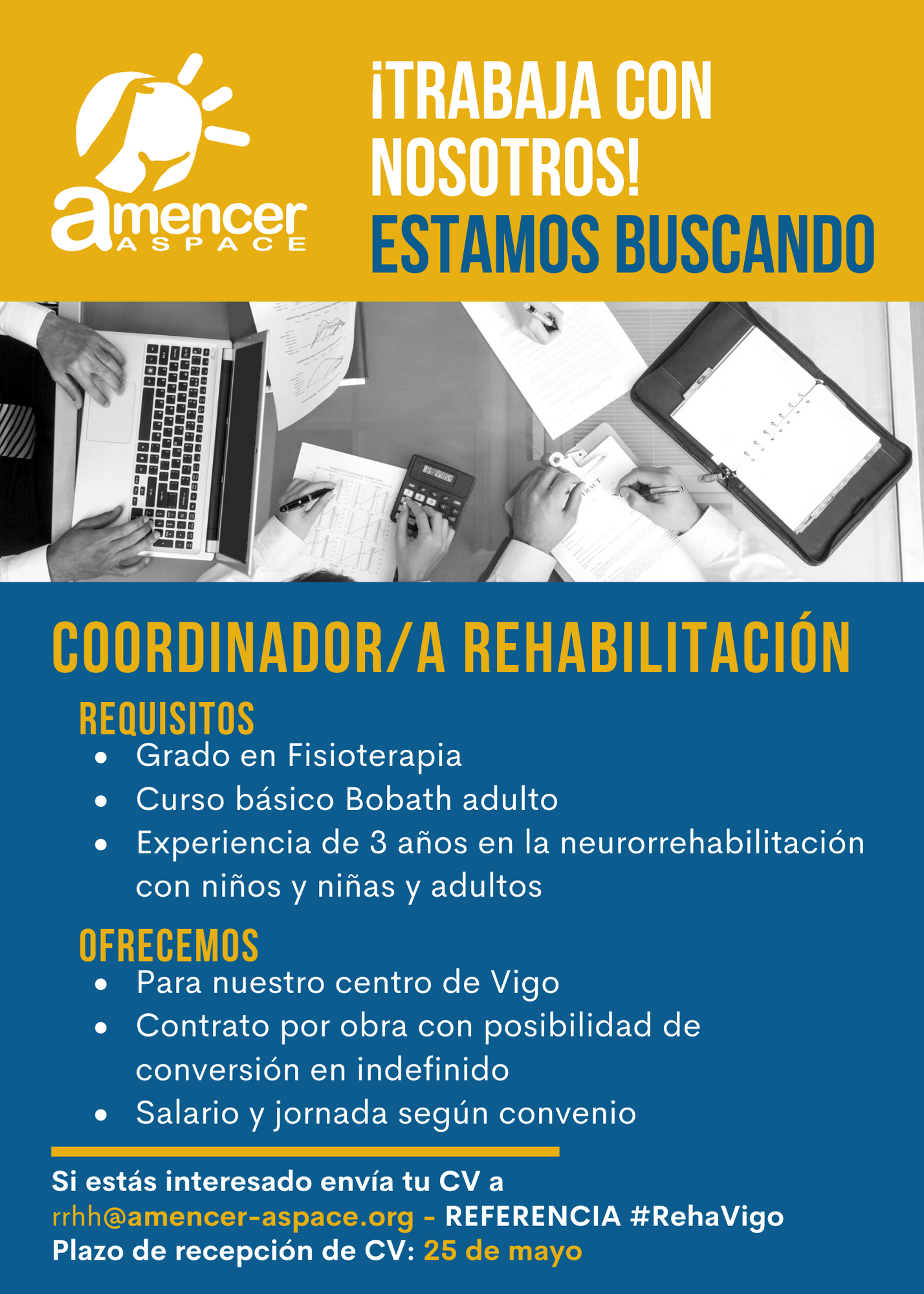 Oferta de empleo de Coordinador de servicio de rehabilitación externa de AMENCER - ASPACE en Vigo